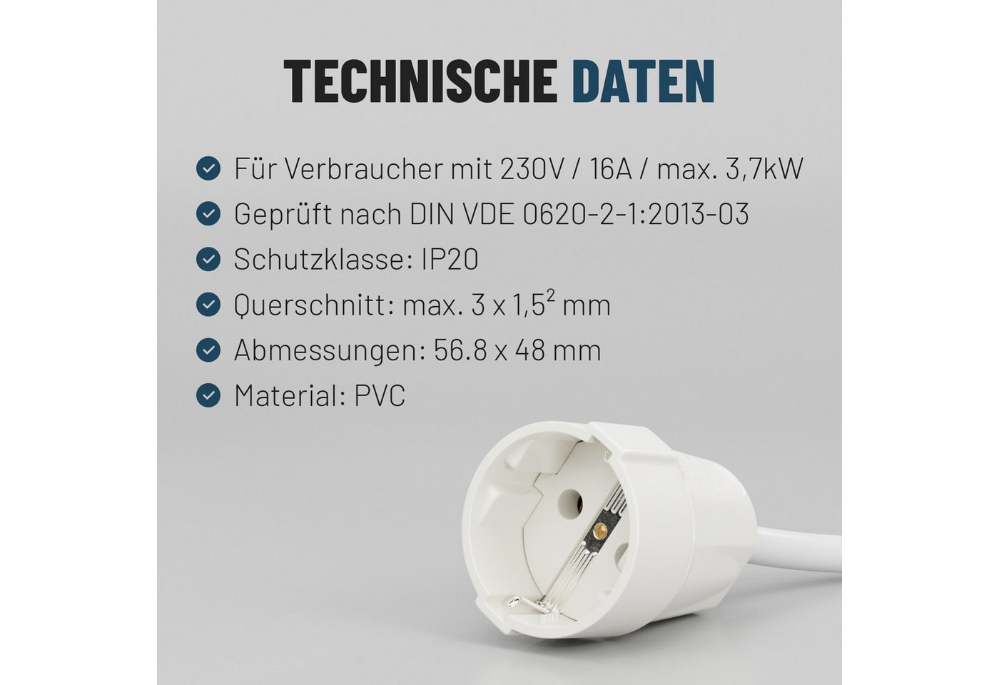 greate. Steckdose 6x Schutzkontakt Kupplung, Schutzkontaktkupplung, IP20 Schuko Kupplung, 1-St. Bild 3