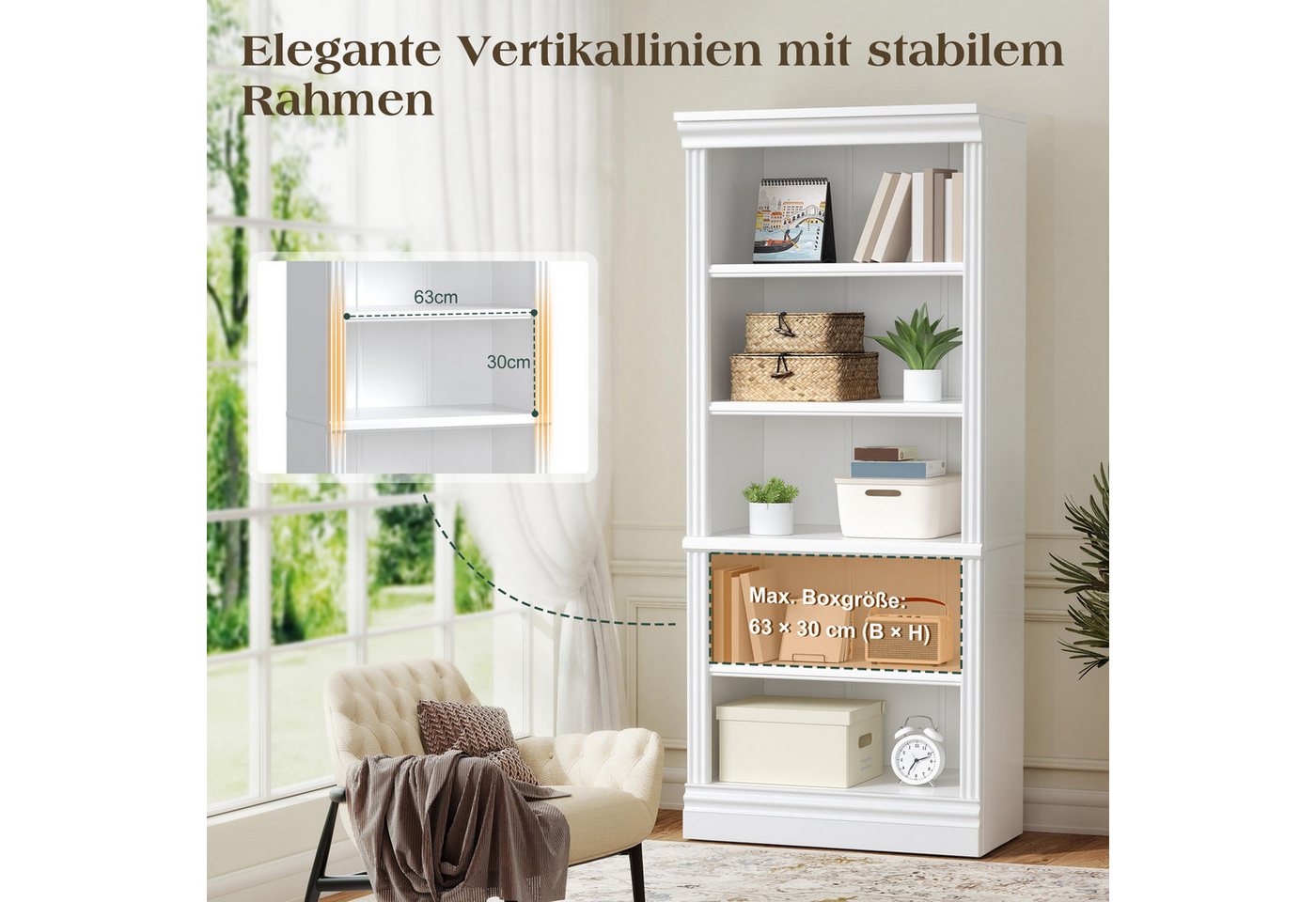 AMERLIFE Bücherregal mit 5 offenen Ebenen, verstärkter Basis & klassischem Weiß, 1-tlg. Bild 2