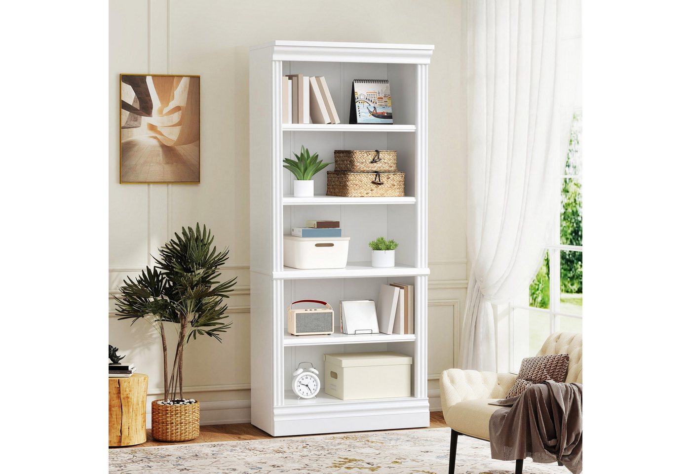 AMERLIFE Bücherregal mit 5 offenen Ebenen, verstärkter Basis & klassischem Weiß, 1-tlg. Bild 4