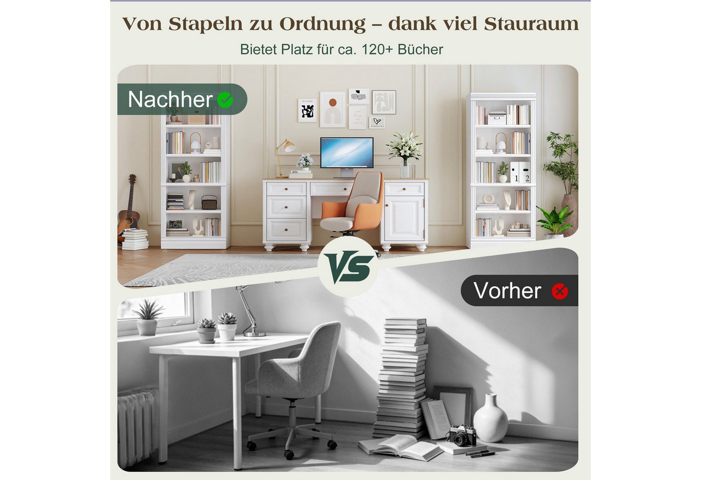 AMERLIFE Bücherregal mit 5 offenen Ebenen, verstärkter Basis & klassischem Weiß, 1-tlg. Bild 5