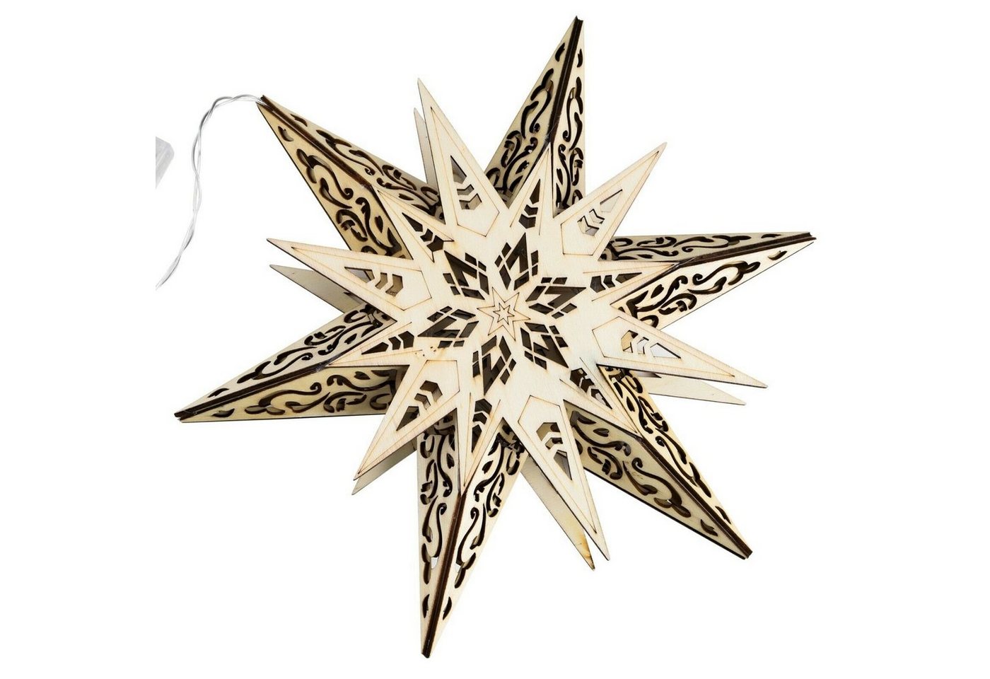 Meinposten LED-Lichtervorhang Weihnachtsstern Holzstern Ø 30cm Stern Holz Fensterdeko LED