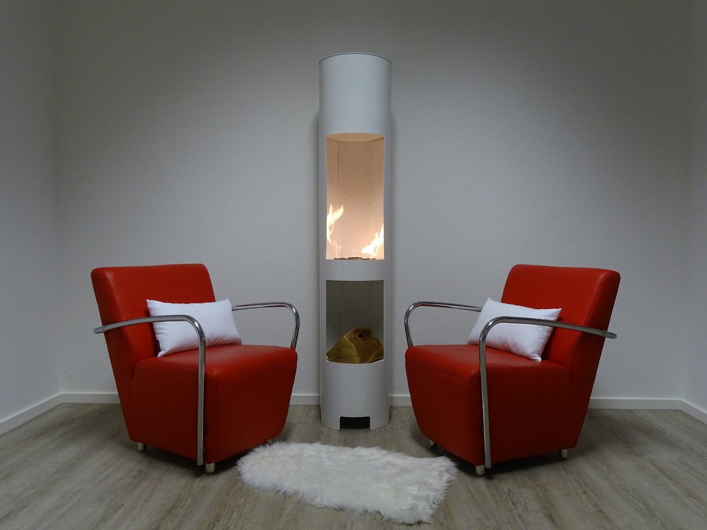 SRM Design Echtfeuer-Dekokamin Ethanol & Gelkamin Gel Kamin Modell Hightower XL Weiss mit Holzfach