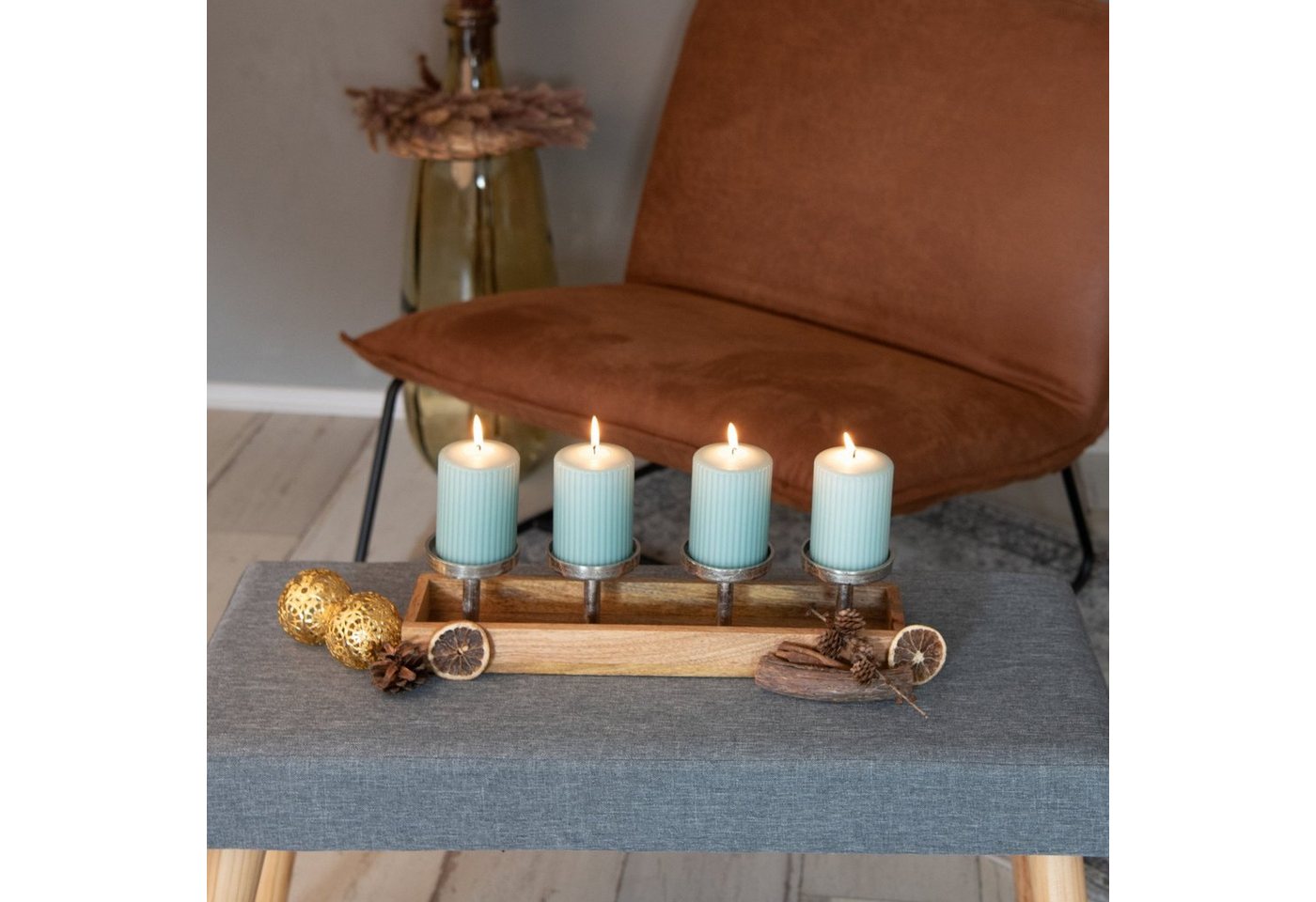 Kamelio Adventskranz Holz Advent Kerzenhalter länglich modern Kerzenständer Weihnachtsdeko