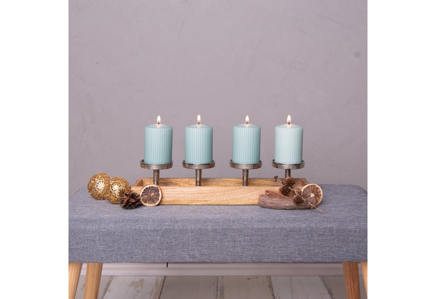 Kamelio Adventskranz Holz Advent Kerzenhalter länglich modern Kerzenständer Weihnachtsdeko Bild 2