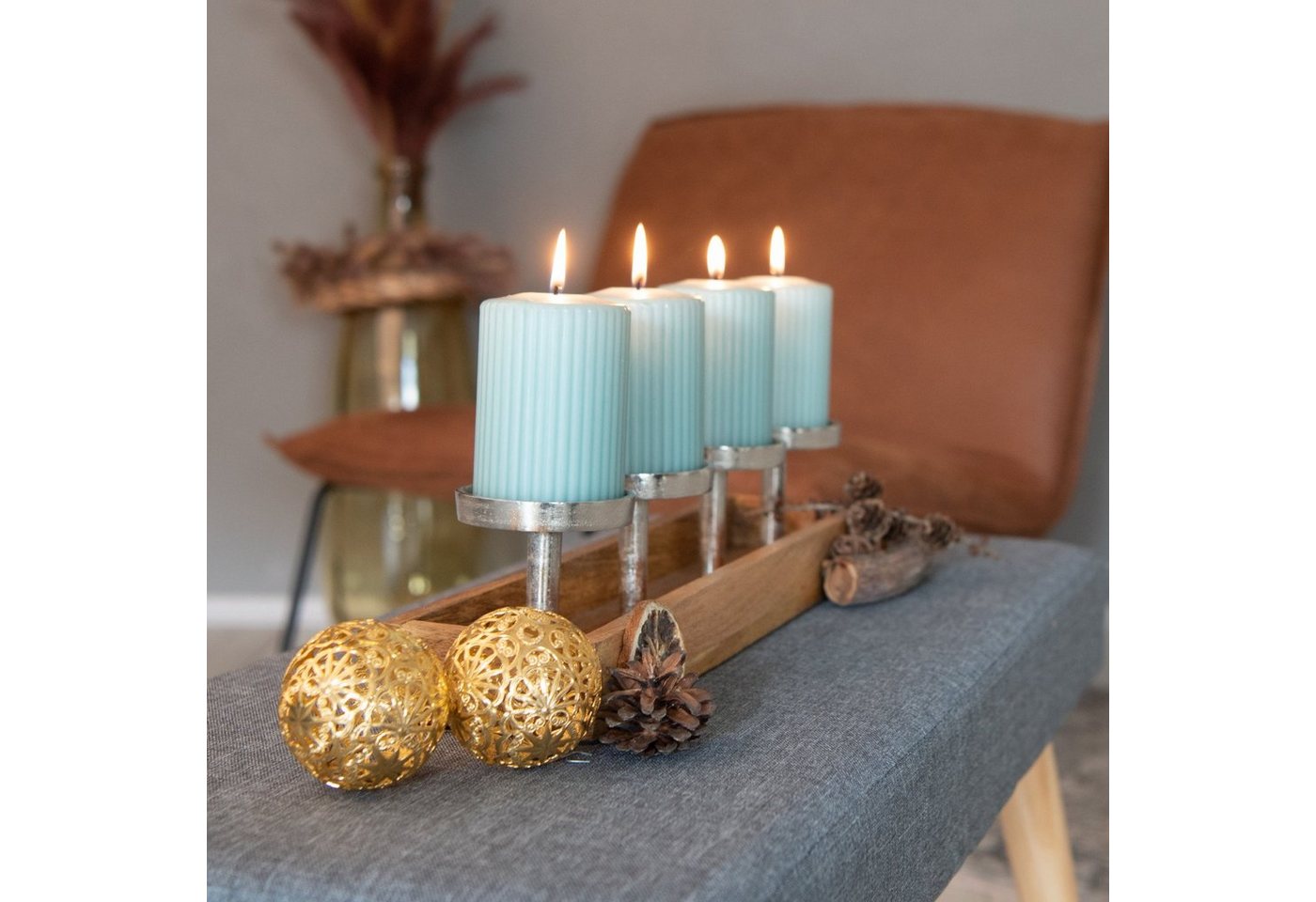 Kamelio Adventskranz Holz Advent Kerzenhalter länglich modern Kerzenständer Weihnachtsdeko Bild 5