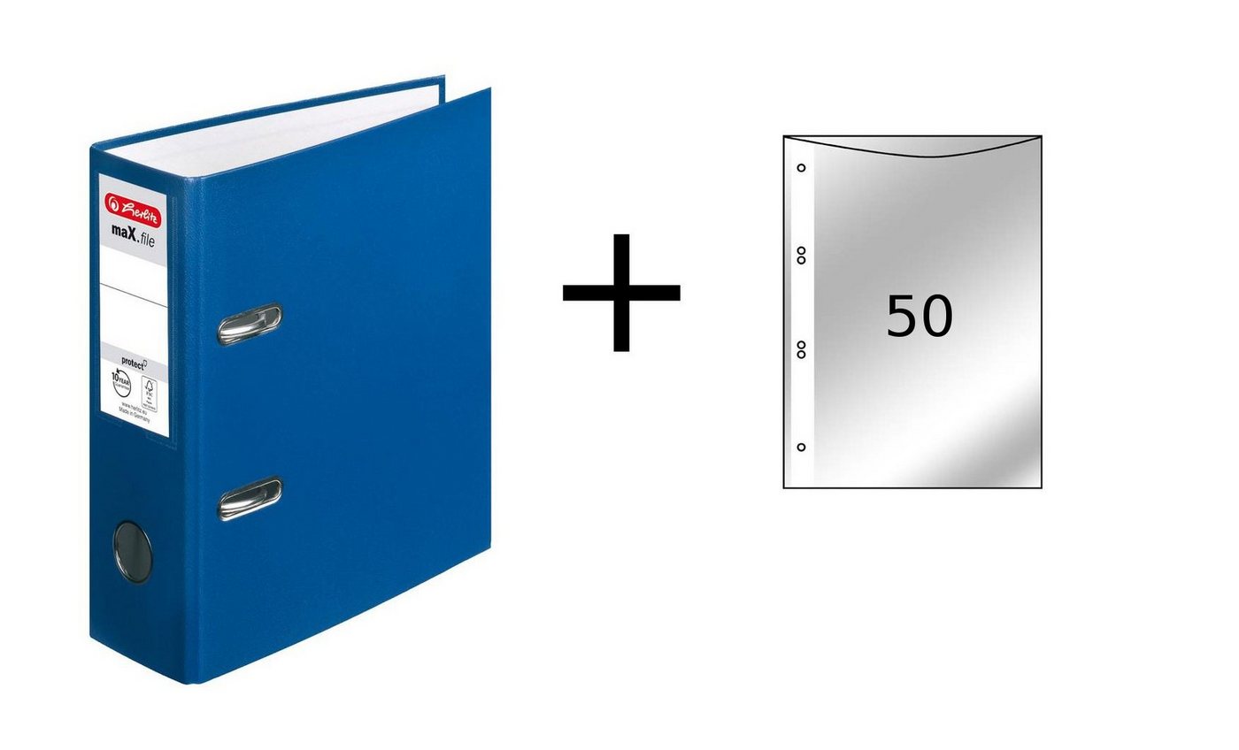 Herlitz Aktenordner Herlitz Ordner + 50 Prospekthüllen / DIN A5 / 80mm breit / Farbe: blau Bild 2