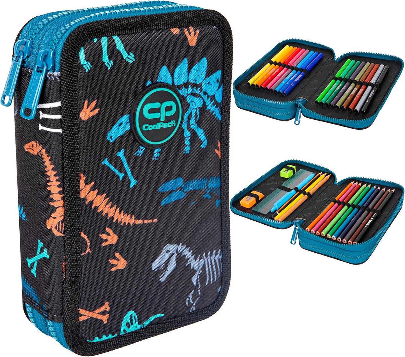 GOLDKIDS Federmäppchen 2-fache Federtasche Federmappe Fossil 35-teilig, (gefüllte Schüleretui Stifte und, 1-tlg., Pinsel Fanartikel inkl. Aufgabenheft), Federbox Etui Stiftetasche Schlamper-Etui Schul-Etui Bild 4