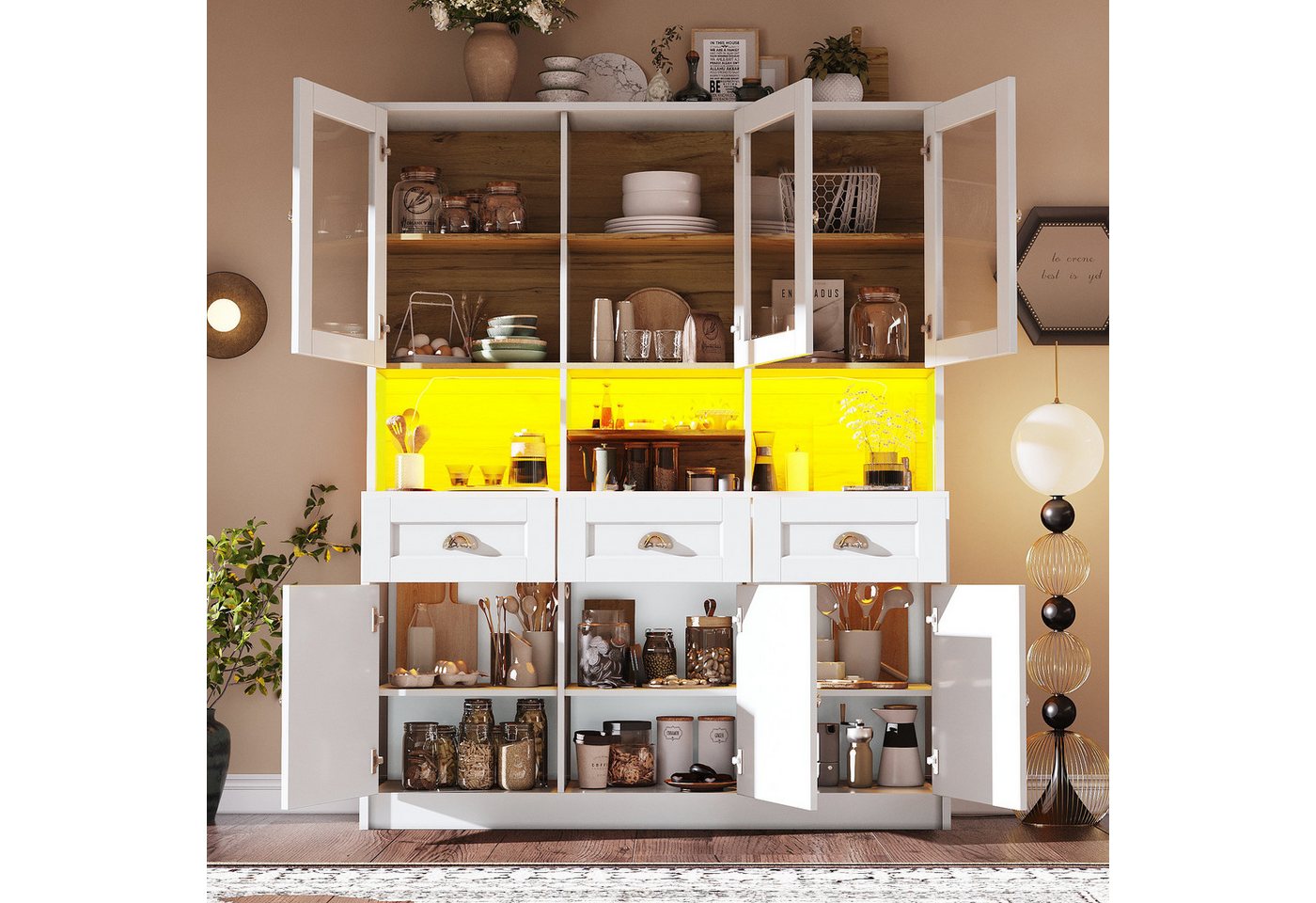 Odikalo Küchenbuffet Küchenschrank Anrichte Hochschrank Sideboard Ablagen Schwarz Weiß Bild 3