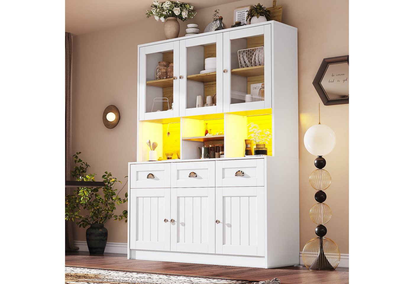 Odikalo Küchenbuffet Küchenschrank Anrichte Hochschrank Sideboard Ablagen Schwarz Weiß Bild 5