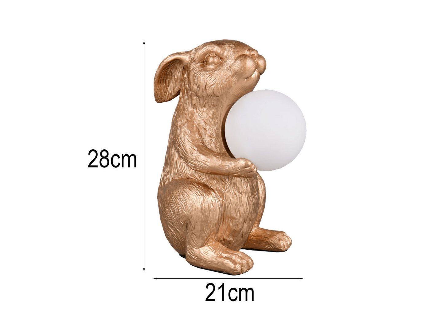 Reality Leuchten LED Nachttischlampe, Dimmfunktion, LED wechselbar, warmweiß, besondere Tischlampe ausgefallen-e Hasenlampe Gold, Höhe 28cm