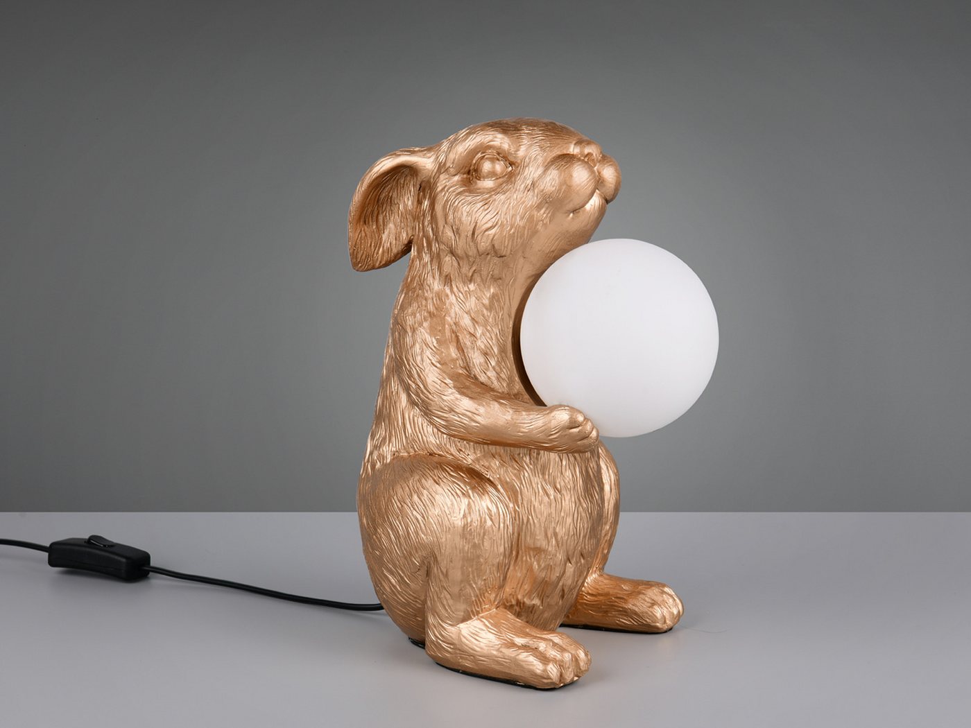 Reality Leuchten LED Nachttischlampe, Dimmfunktion, LED wechselbar, warmweiß, besondere Tischlampe ausgefallen-e Hasenlampe Gold, Höhe 28cm Bild 3
