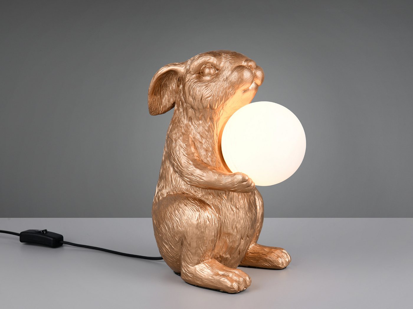 Reality Leuchten LED Nachttischlampe, Dimmfunktion, LED wechselbar, warmweiß, besondere Tischlampe ausgefallen-e Hasenlampe Gold, Höhe 28cm Bild 4