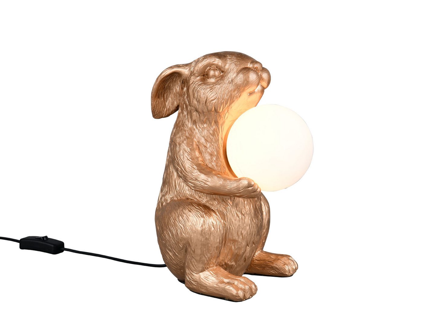 Reality Leuchten LED Nachttischlampe, Dimmfunktion, LED wechselbar, warmweiß, besondere Tischlampe ausgefallen-e Hasenlampe Gold, Höhe 28cm Bild 5