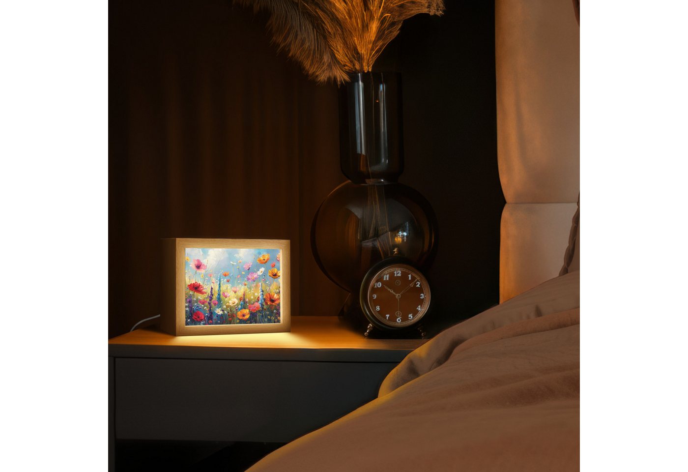 OnlyWow Tischleuchte Blumen - Natur - Botanik - Kunst, Dimmbar, Farbwechsel, LED, Warmweiß, Kaltweiß, Neutralweiß Einstellbar, Tischlampe, Schreibtischlampe, Desk, Dimmbar, mit Kabel, LED