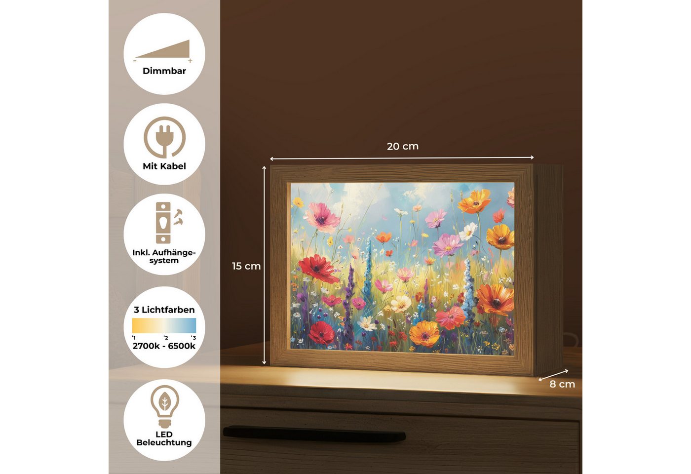 OnlyWow Tischleuchte Blumen - Natur - Botanik - Kunst, Dimmbar, Farbwechsel, LED, Warmweiß, Kaltweiß, Neutralweiß Einstellbar, Tischlampe, Schreibtischlampe, Desk, Dimmbar, mit Kabel, LED Bild 2