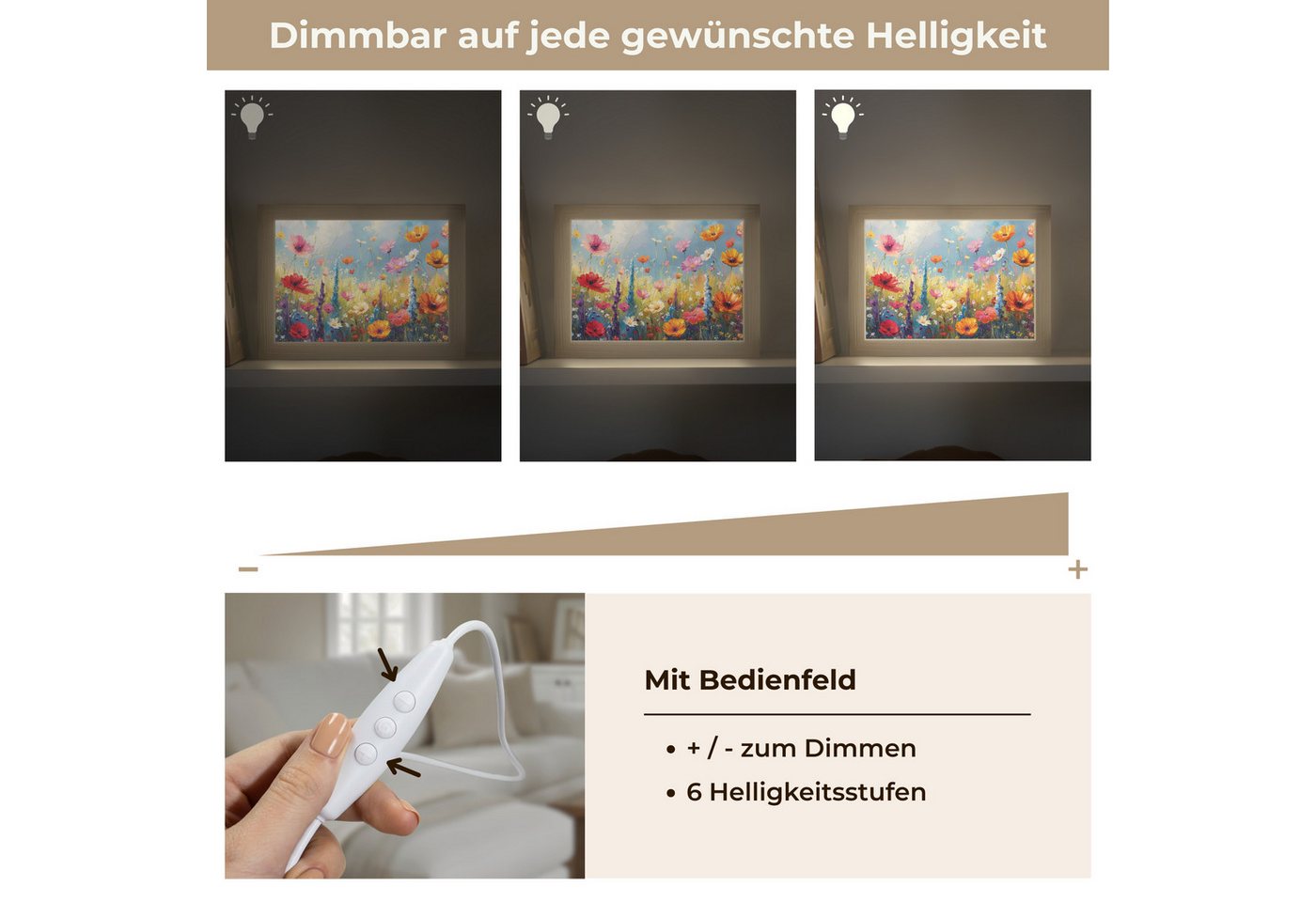 OnlyWow Tischleuchte Blumen - Natur - Botanik - Kunst, Dimmbar, Farbwechsel, LED, Warmweiß, Kaltweiß, Neutralweiß Einstellbar, Tischlampe, Schreibtischlampe, Desk, Dimmbar, mit Kabel, LED Bild 3