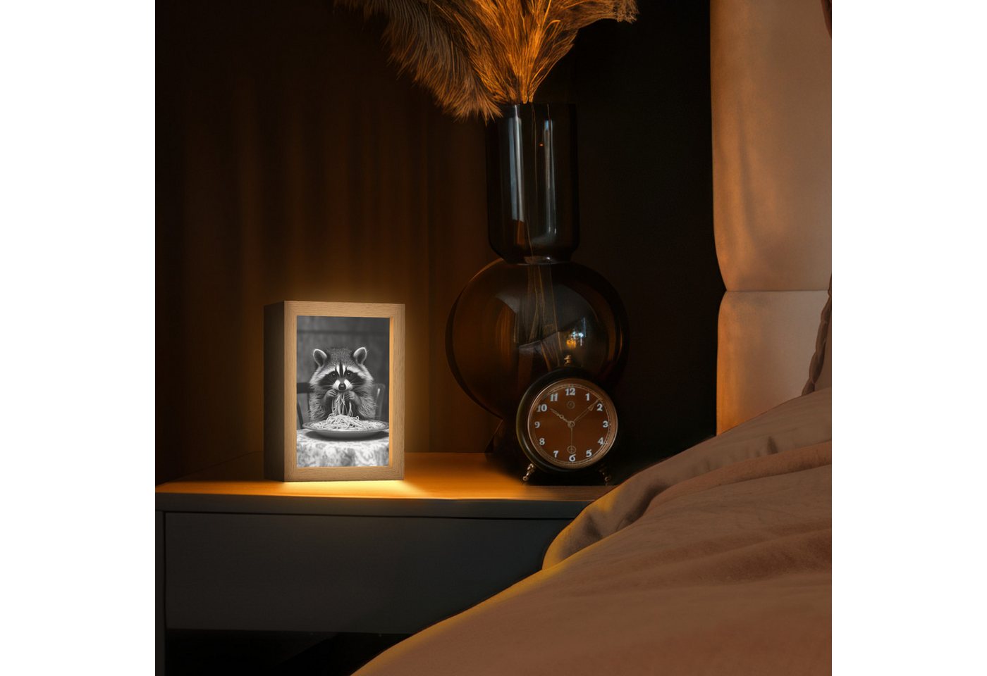 OnlyWow Tischleuchte Lightbox Waschbär - Niedlich - Pasta - Tischtuch - Schwarz - Weiß, Dimmbar, Farbwechsel, LED, Warmweiß, Kaltweiß, Neutralweiß Einstellbar, Tischlampe, Schreibtischlampe, Desk, Dimmbar, mit Kabel, LED Bild 2