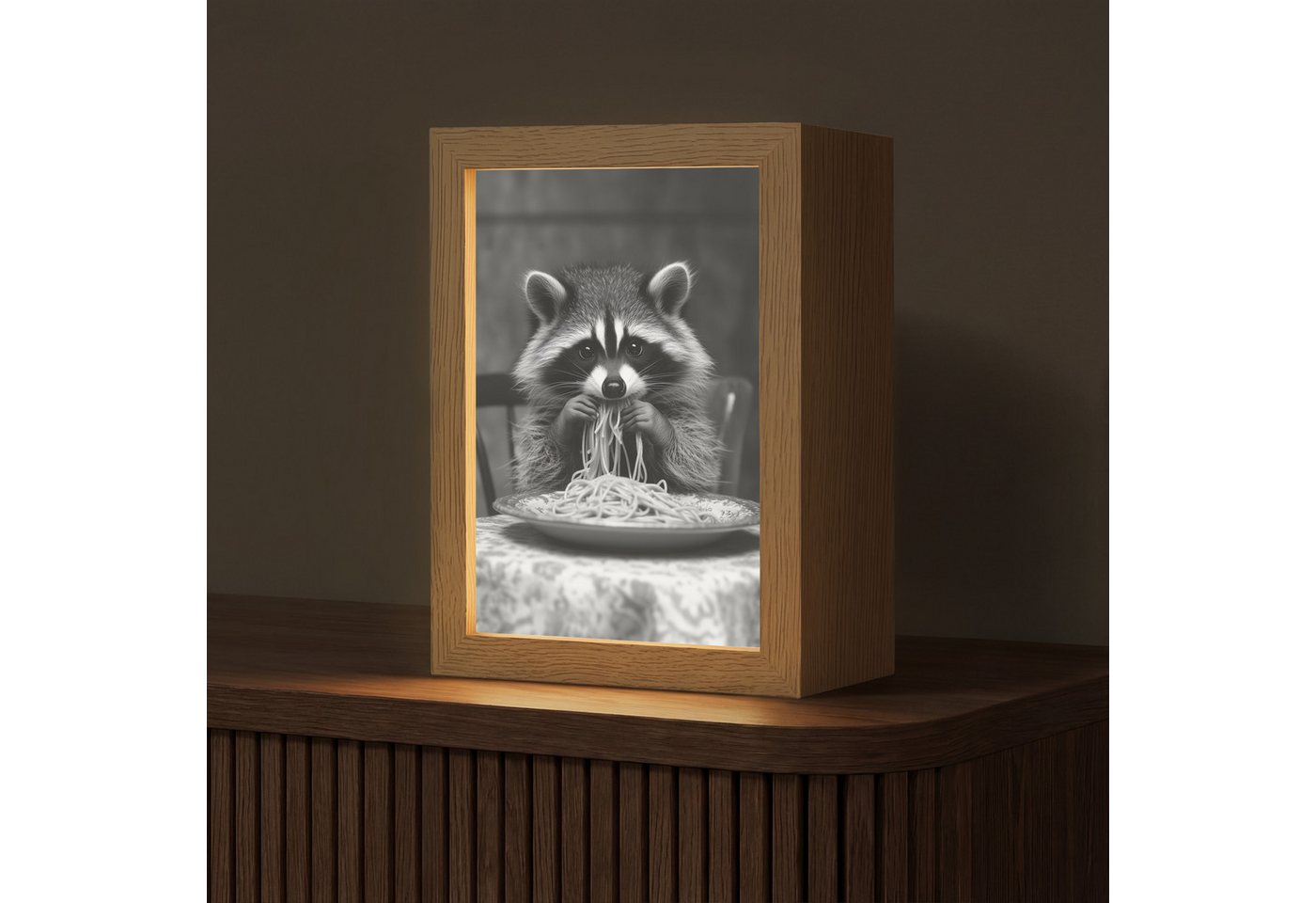 OnlyWow Tischleuchte Lightbox Waschbär - Niedlich - Pasta - Tischtuch - Schwarz - Weiß, Dimmbar, Farbwechsel, LED, Warmweiß, Kaltweiß, Neutralweiß Einstellbar, Tischlampe, Schreibtischlampe, Desk, Dimmbar, mit Kabel, LED Bild 3