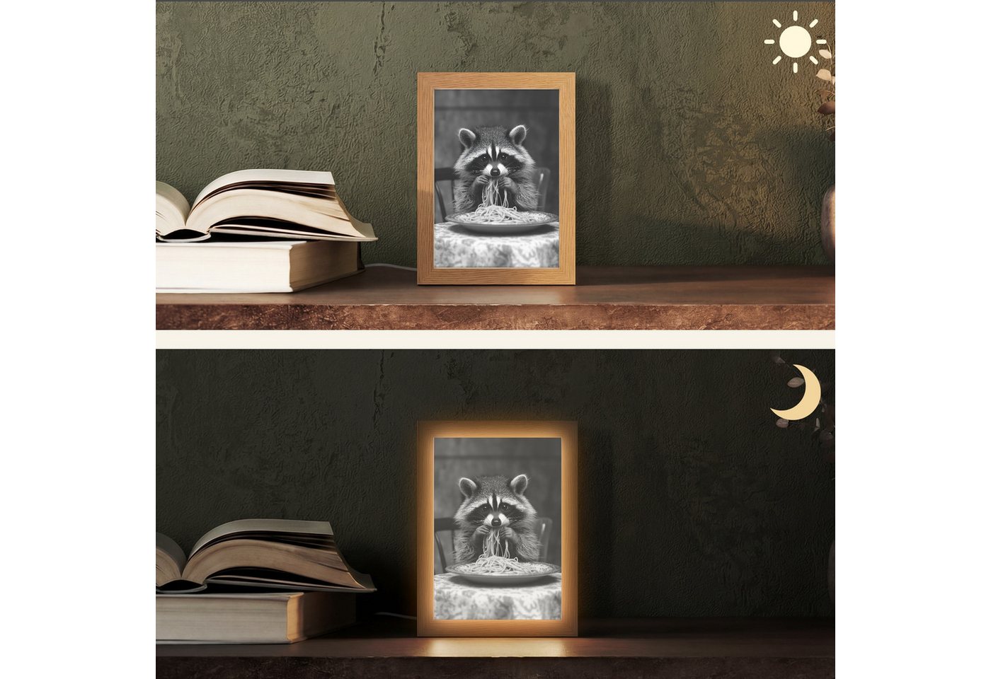 OnlyWow Tischleuchte Lightbox Waschbär - Niedlich - Pasta - Tischtuch - Schwarz - Weiß, Dimmbar, Farbwechsel, LED, Warmweiß, Kaltweiß, Neutralweiß Einstellbar, Tischlampe, Schreibtischlampe, Desk, Dimmbar, mit Kabel, LED Bild 5