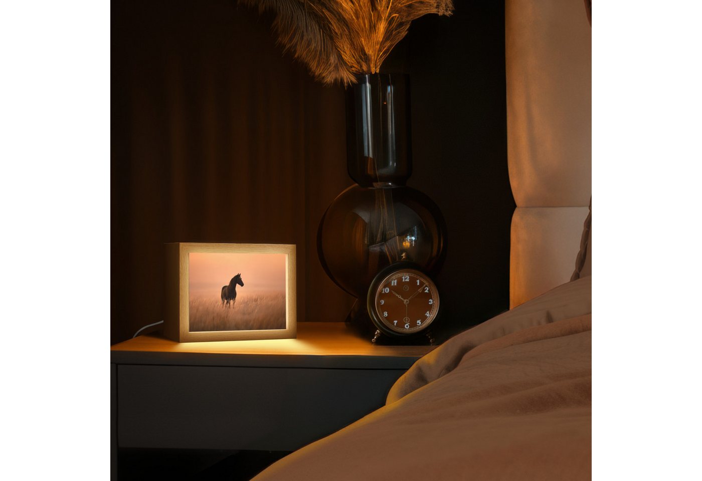 OnlyWow Tischleuchte Lightbox Pferd - Wiese - Sonnenuntergang, Dimmbar, Farbwechsel, LED, Warmweiß, Kaltweiß, Neutralweiß Einstellbar, Tischlampe, Schreibtischlampe, Desk, Dimmbar, mit Kabel, LED