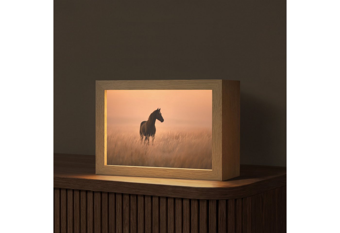 OnlyWow Tischleuchte Lightbox Pferd - Wiese - Sonnenuntergang, Dimmbar, Farbwechsel, LED, Warmweiß, Kaltweiß, Neutralweiß Einstellbar, Tischlampe, Schreibtischlampe, Desk, Dimmbar, mit Kabel, LED Bild 2