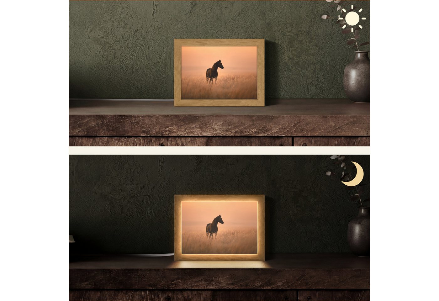 OnlyWow Tischleuchte Lightbox Pferd - Wiese - Sonnenuntergang, Dimmbar, Farbwechsel, LED, Warmweiß, Kaltweiß, Neutralweiß Einstellbar, Tischlampe, Schreibtischlampe, Desk, Dimmbar, mit Kabel, LED Bild 3