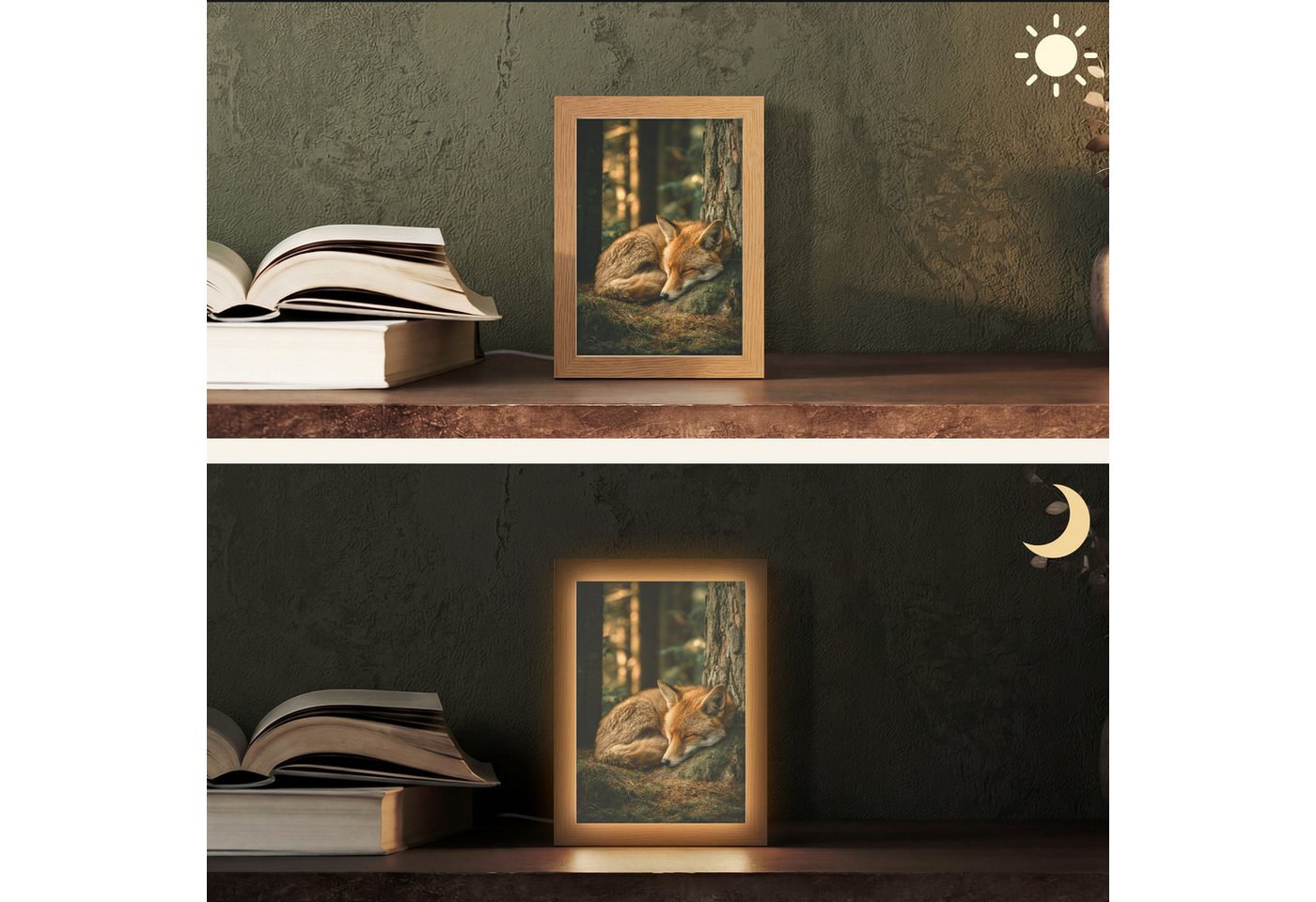 OnlyWow Tischleuchte Lightbox Fuchs - Wald - Schlaf, Dimmbar, Farbwechsel, LED, Warmweiß, Kaltweiß, Neutralweiß Einstellbar, Tischlampe, Schreibtischlampe, Desk, Dimmbar, mit Kabel, LED Bild 3