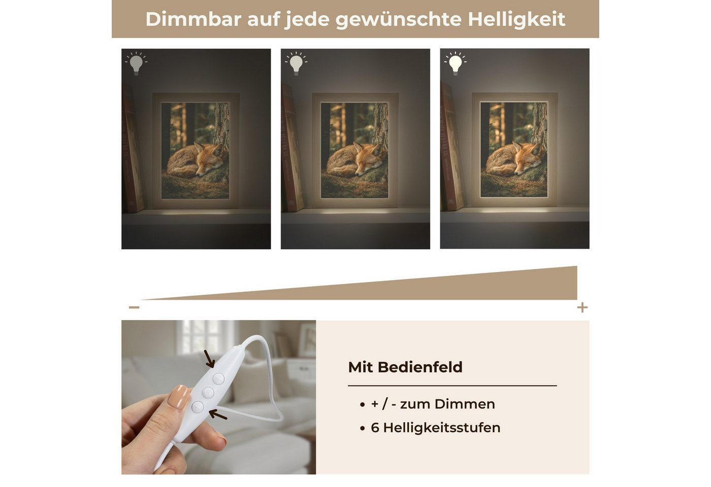 OnlyWow Tischleuchte Lightbox Fuchs - Wald - Schlaf, Dimmbar, Farbwechsel, LED, Warmweiß, Kaltweiß, Neutralweiß Einstellbar, Tischlampe, Schreibtischlampe, Desk, Dimmbar, mit Kabel, LED Bild 4
