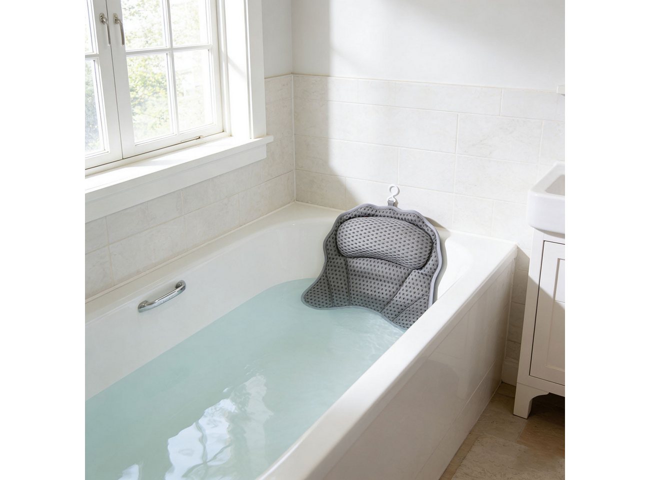 shop'n smile ideoon Badewannenkissen Ergonomisches Badewannenkissen Nackenkissen 6 Saugnäpfen & 4D Struktur, 2-tlg., 1er-Set & 2er-Set, Ergonomische Kopfstütze für Wanne & Spa, 42 x 44 x 7 cm Bild 3
