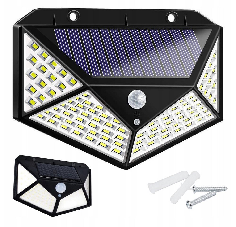 VERK GROUP LED Solarleuchte 100 LED Solarleuchte Bewegungsmelder Außen Solarstrahler 600lm, LED fest integriert, 100 LEDs, Bewegungs- & Dämmerungssensor