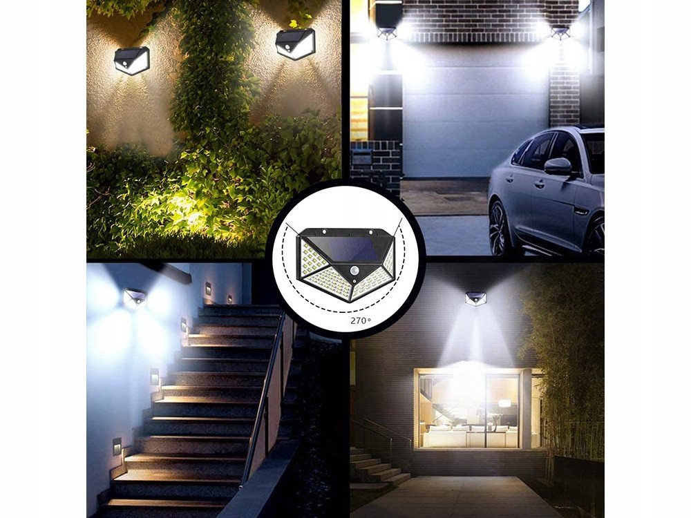VERK GROUP LED Solarleuchte 100 LED Solarleuchte Bewegungsmelder Außen Solarstrahler 600lm, LED fest integriert, 100 LEDs, Bewegungs- & Dämmerungssensor Bild 2