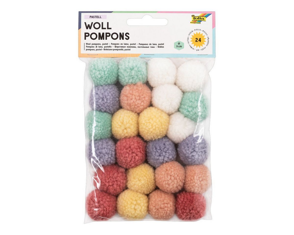 Folia Pompon folia Pompons Pastell aus Wolle Ø3cm 24 Stück