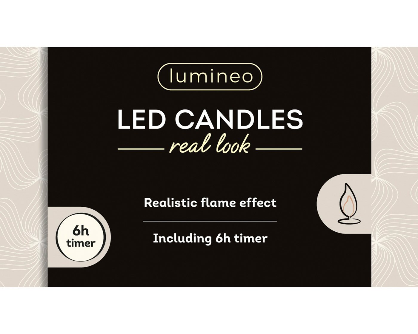 Lumineo LED-Kerze, Timer, warmweiß, LED Kerzen 24,5cm mit Timer Wachs 2 Stück Schwarz / Warmweiß