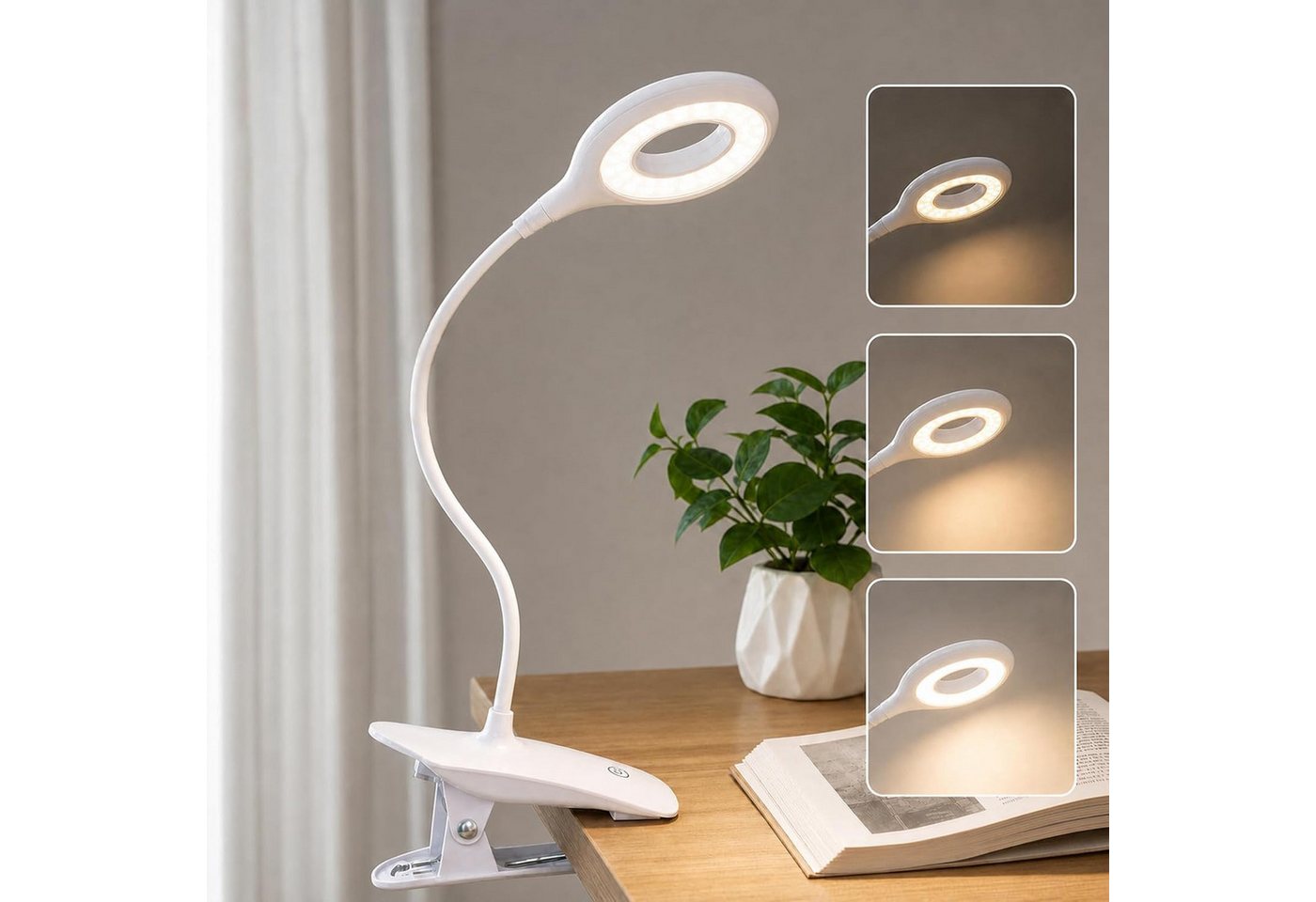 ibettertec LED Leselampe Leselampe Bett Klemmlampe Augenschutz Buchlampe 360° Flexibel, LED fest integriert, Neutralweiß, Kaltweiß, Warmweiß Bild 4
