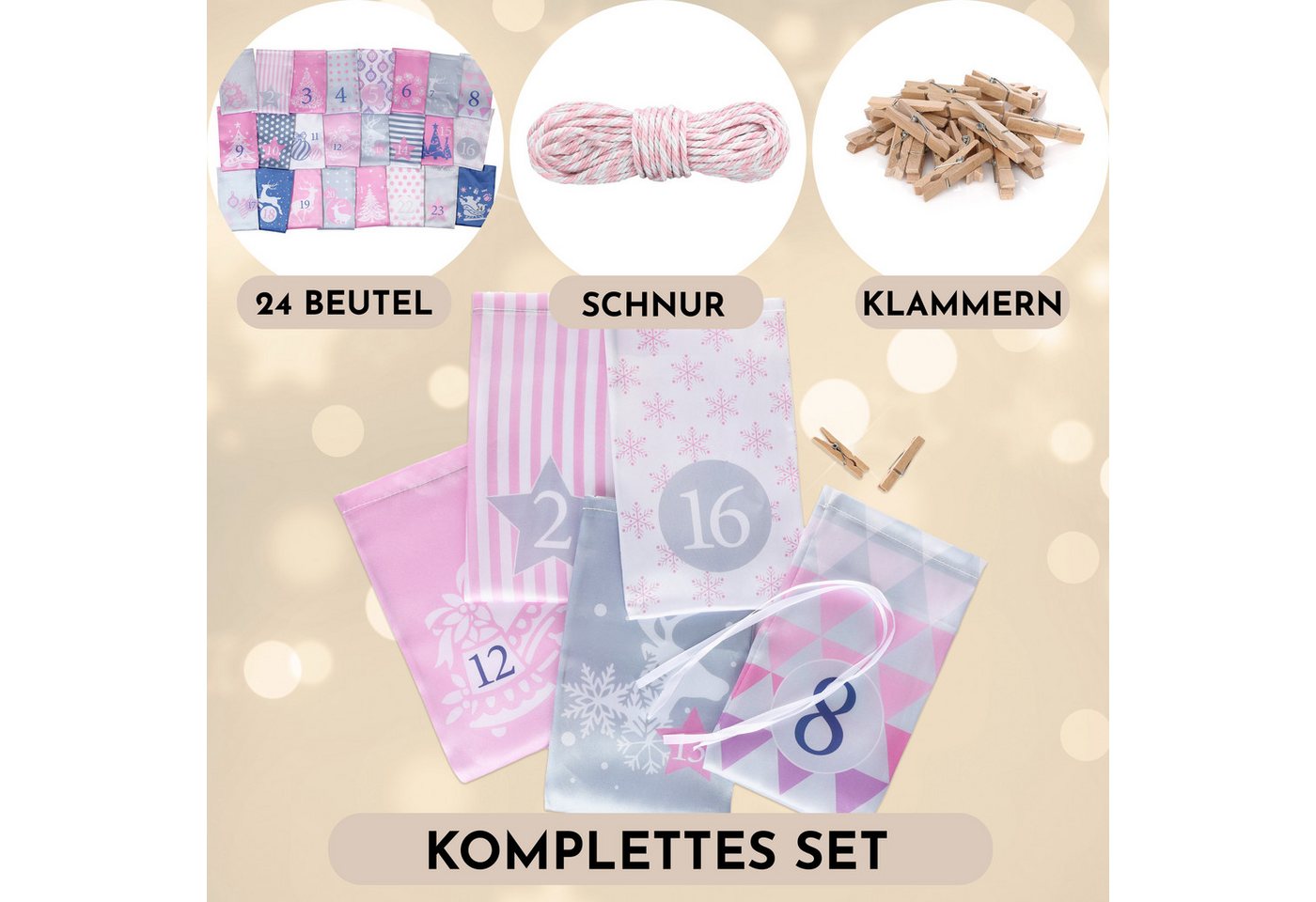 Nordstern befüllbarer Adventskalender Stoffsäckchen 24er Set als Selbstgemachter Weihnachtskalender, für Kinder, Mädchen und Frauen