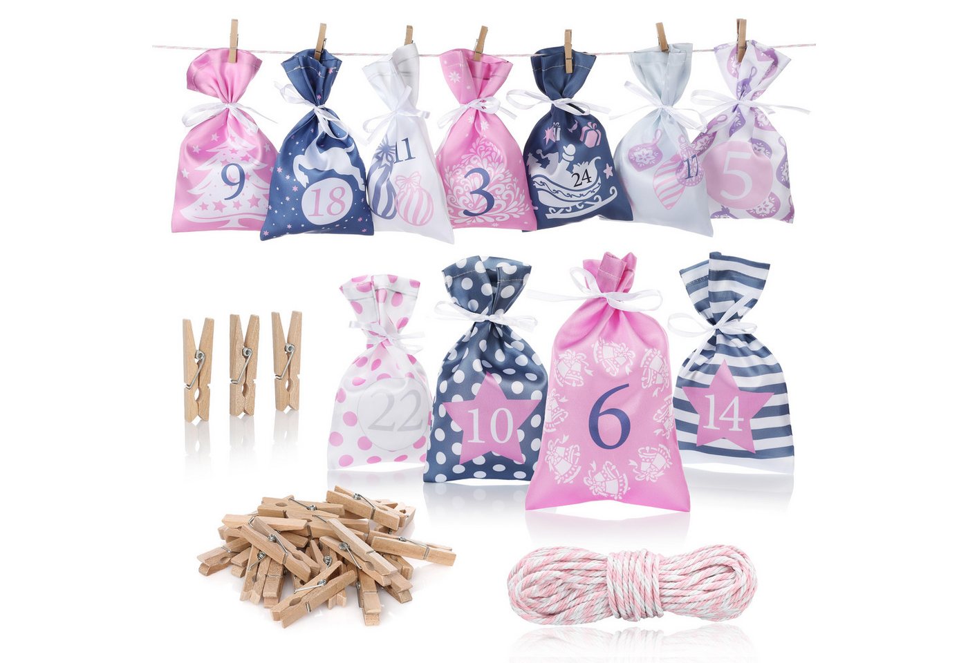 Nordstern befüllbarer Adventskalender Stoffsäckchen 24er Set als Selbstgemachter Weihnachtskalender, für Kinder, Mädchen und Frauen Bild 3