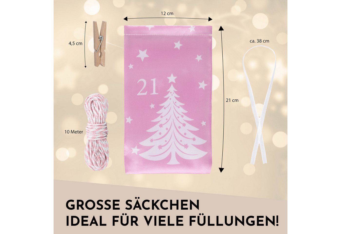 Nordstern befüllbarer Adventskalender Stoffsäckchen 24er Set als Selbstgemachter Weihnachtskalender, für Kinder, Mädchen und Frauen Bild 4