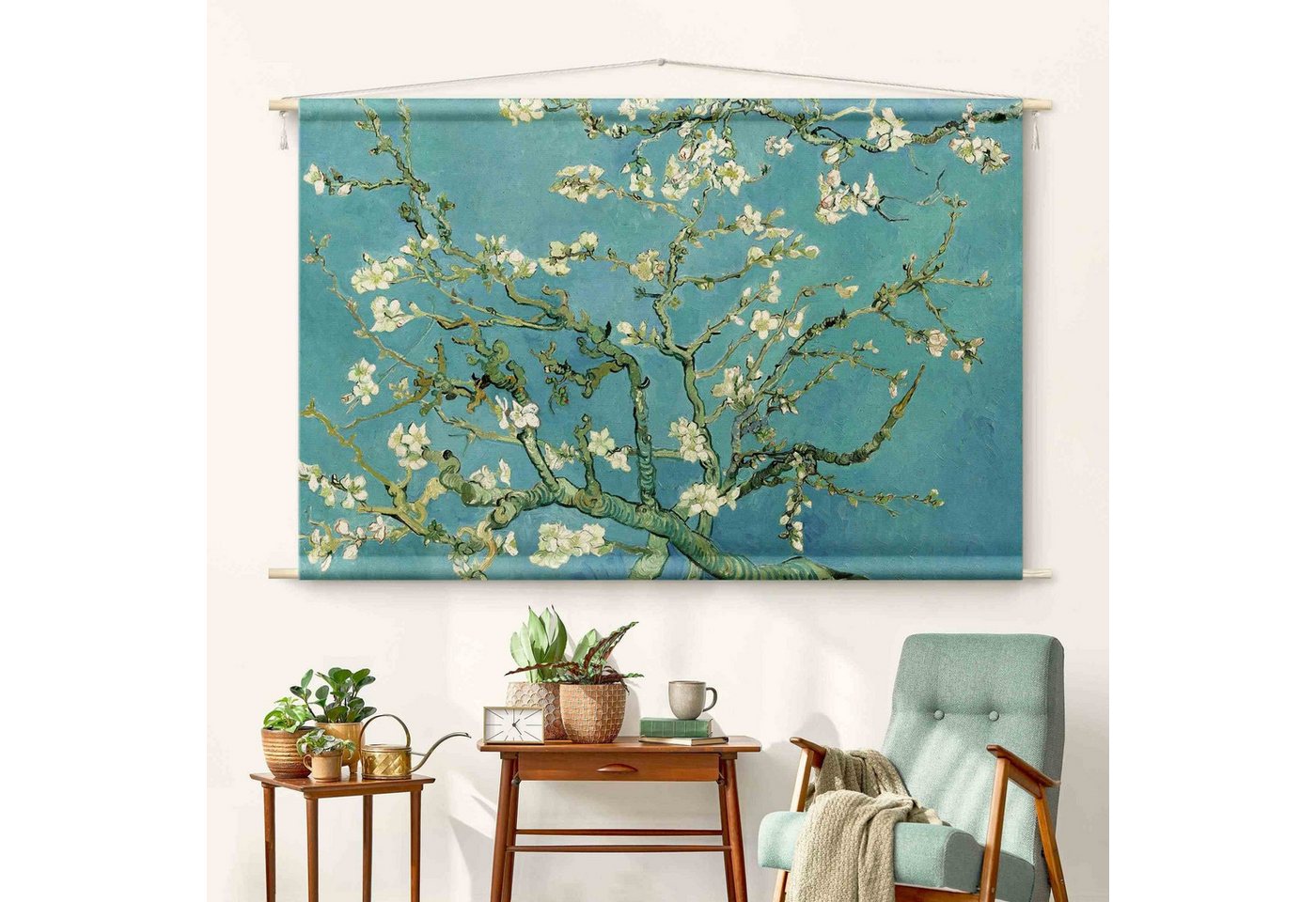 Bilderdepot24 Wandteppich modern Vincent van Gogh Kunst Wald blau, rechteckig, Höhe: 2.6 mm, großes Wandbild aus Natur-Baumwolle Wandbehang Stoffbild Tuch Wollseil