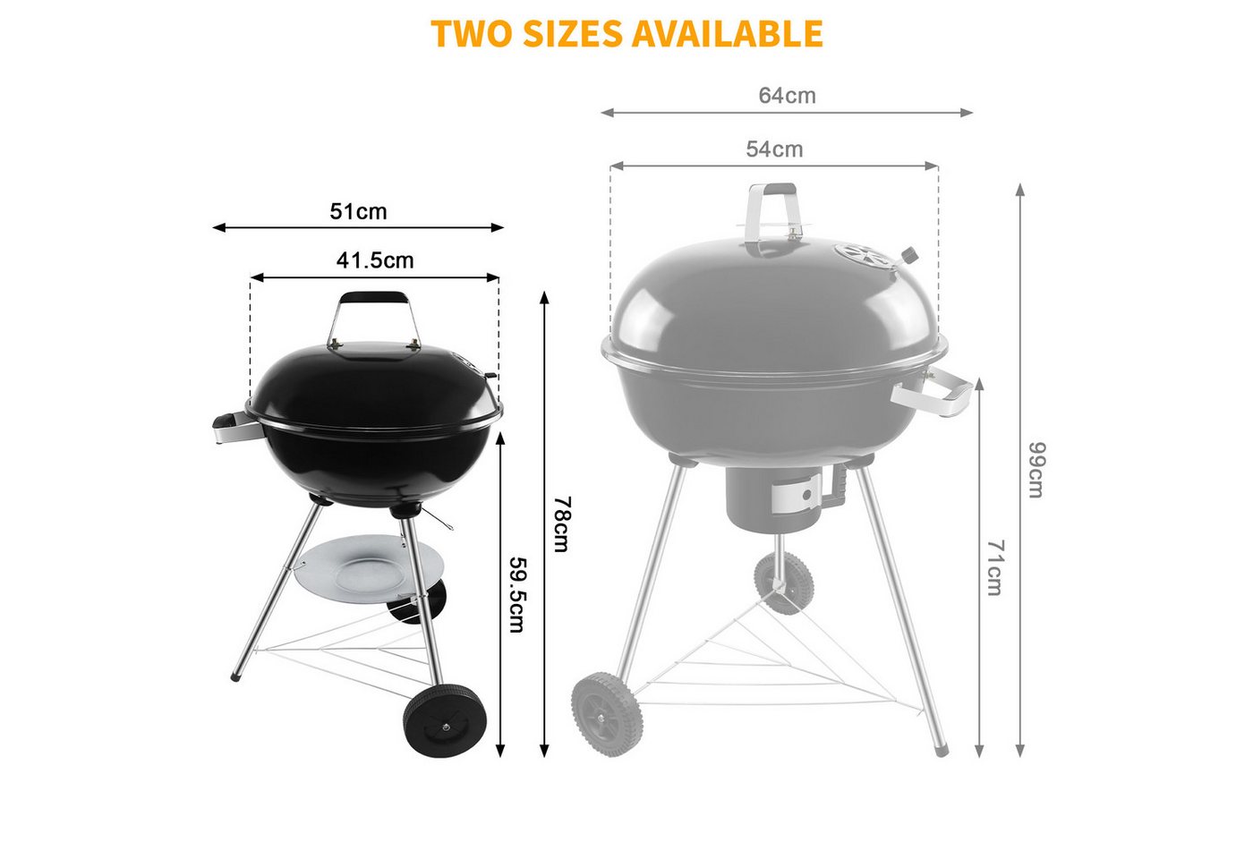 SunJas Holzkohlegrill Kugelgrill Holzkohle mit Deckel und Rädern, Mobiler Emaille Holzkohlegrill, Grillrostmaße Ø41.5cm für 4-6 Personen