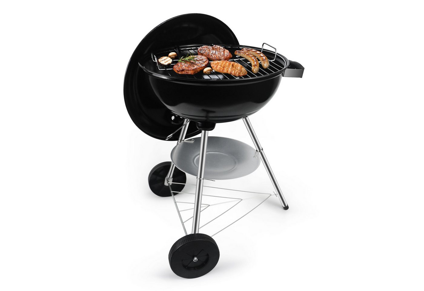 SunJas Holzkohlegrill Kugelgrill Holzkohle mit Deckel und Rädern, Mobiler Emaille Holzkohlegrill, Grillrostmaße Ø41.5cm für 4-6 Personen Bild 5
