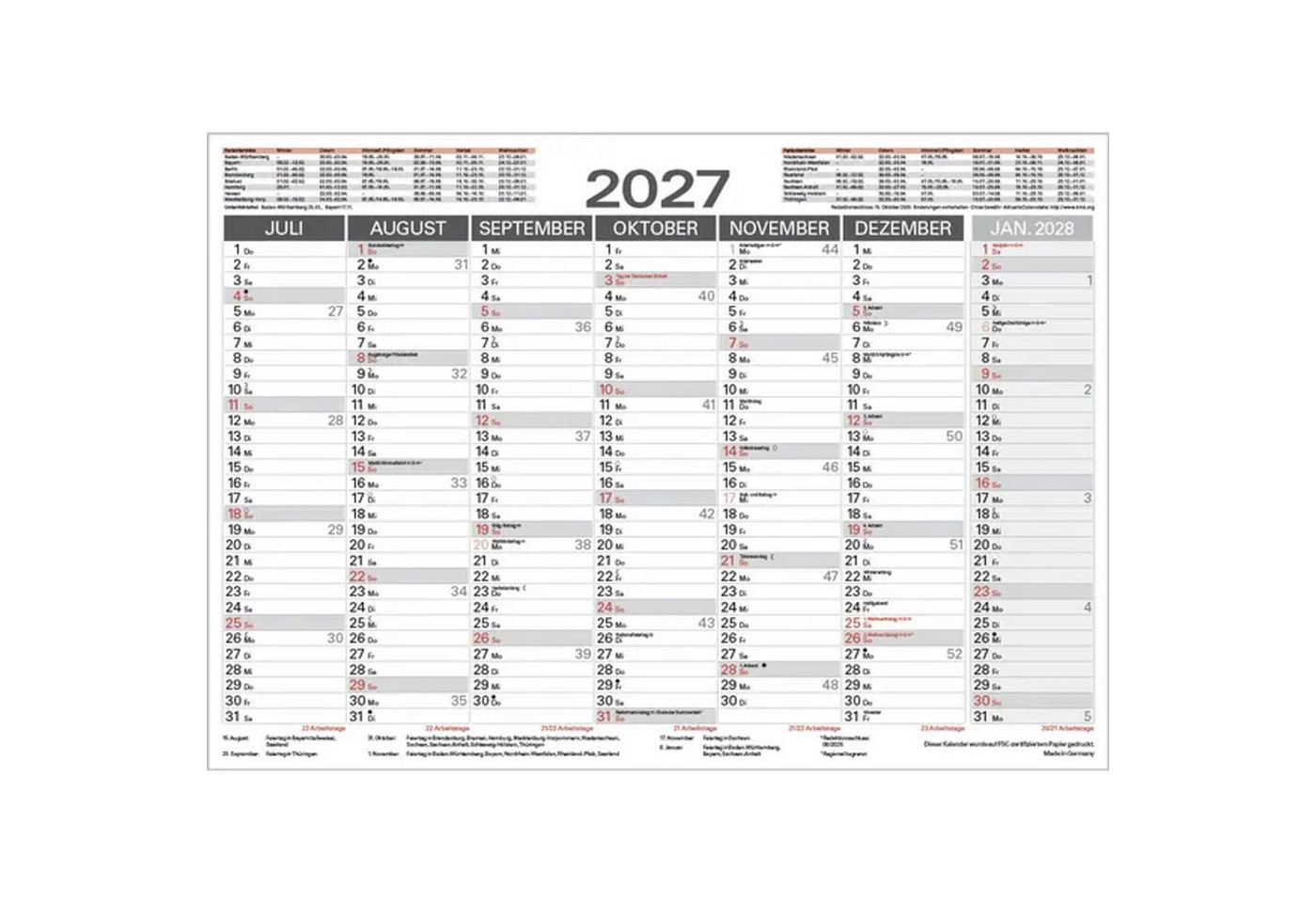Korsch Verlag Wandkalender Tafelkalender A3 2027 Bild 3
