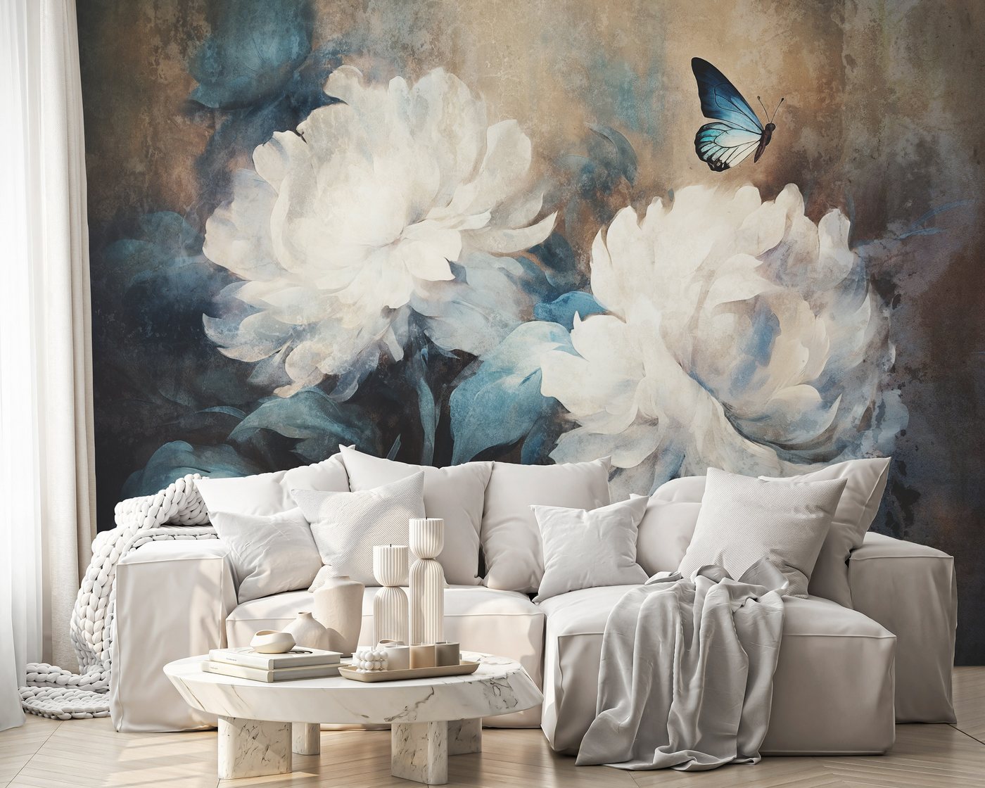 Wallarena Fototapete Blumen Pfingstrosen - Mehrfarbig - Elegant - Vlies - Wohnzimmer, glatt, (8 St), 400x280cm