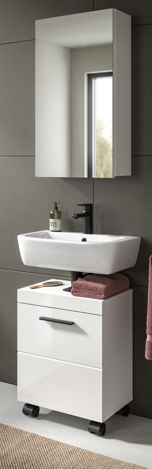 Inn.Furn Badmöbel-Set Talerno, (Badezimmer 2-teilig in Weiß Hochglanz, Breite 40 cm), Schrank auf Rollen, ideal für kleine Bäder oder Gäste-WC Bild 4