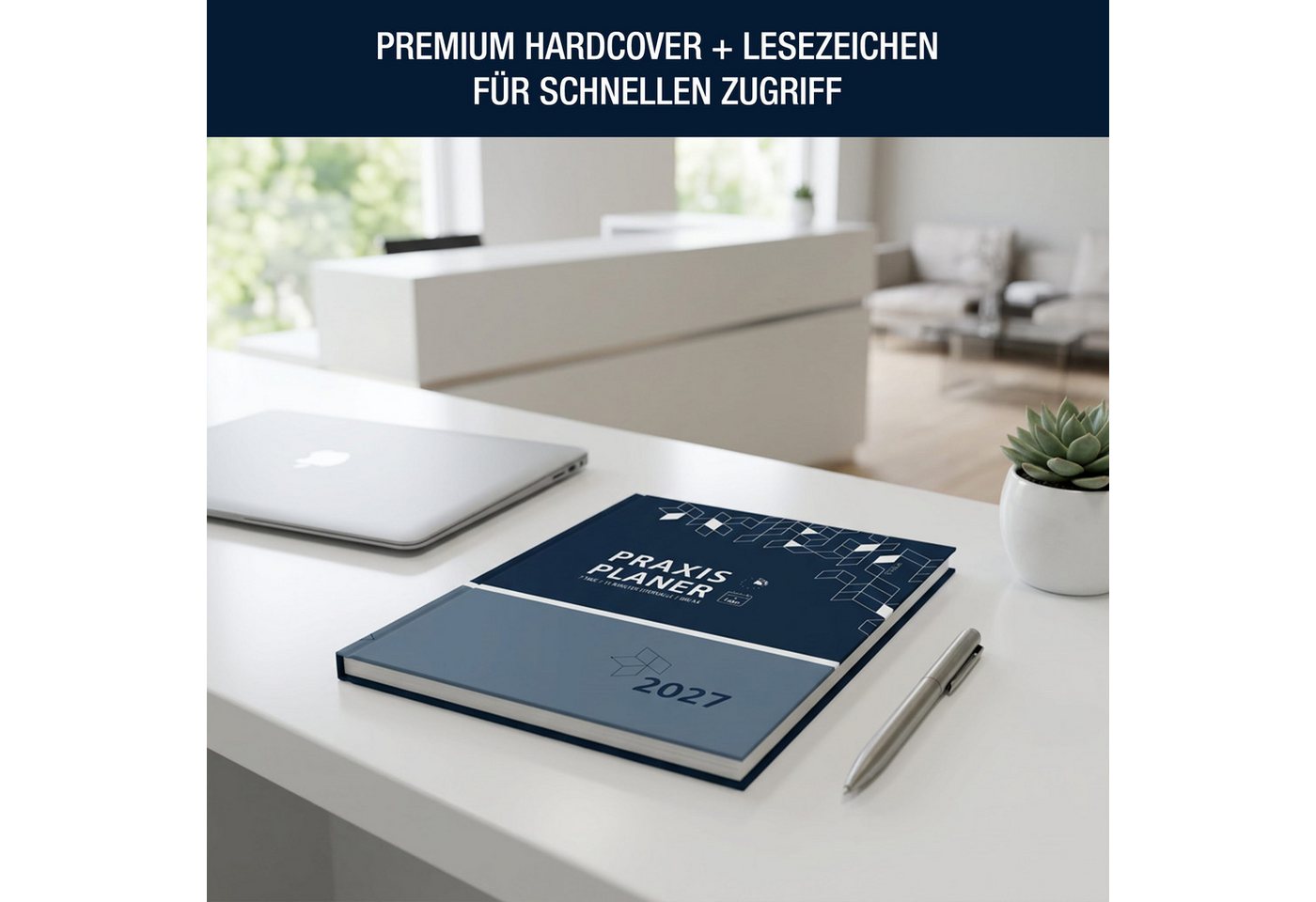 TOBJA Buchkalender Praxisplaner 2027 A4 Navy Hardcover Arztpraxis 15 Min Takt FSC, Hardcover Layflat, A4, 15-Min-Takt 7-21 Uhr, FSC, 23 Mitarbeiter-Plan Bild 3