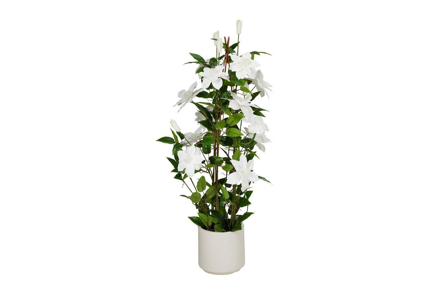 Kunstpflanze CLEO, Grün, Weiß, Kunststoff, Clematis, Koopman, Höhe 98 cm, mit cremeweißem Kunststofftopf, Ø 35 cm