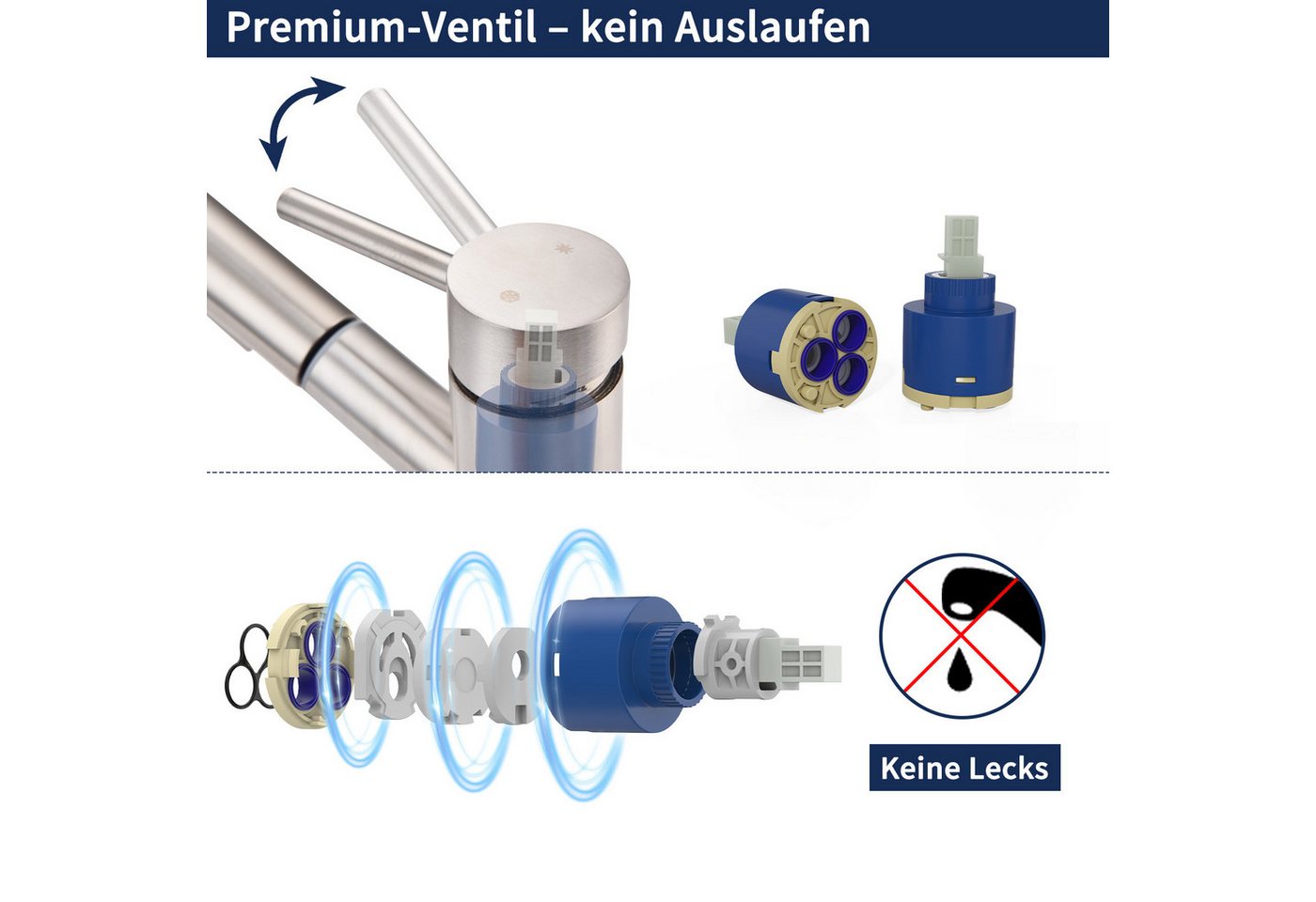 HOMELODY Waschtischarmatur Wasserhahn Ausziehbar Brause Mischbatterie Küche Spültischarmatur ausziehbarer Auslauf,mit 2 Wasserstrahlarten Bild 3