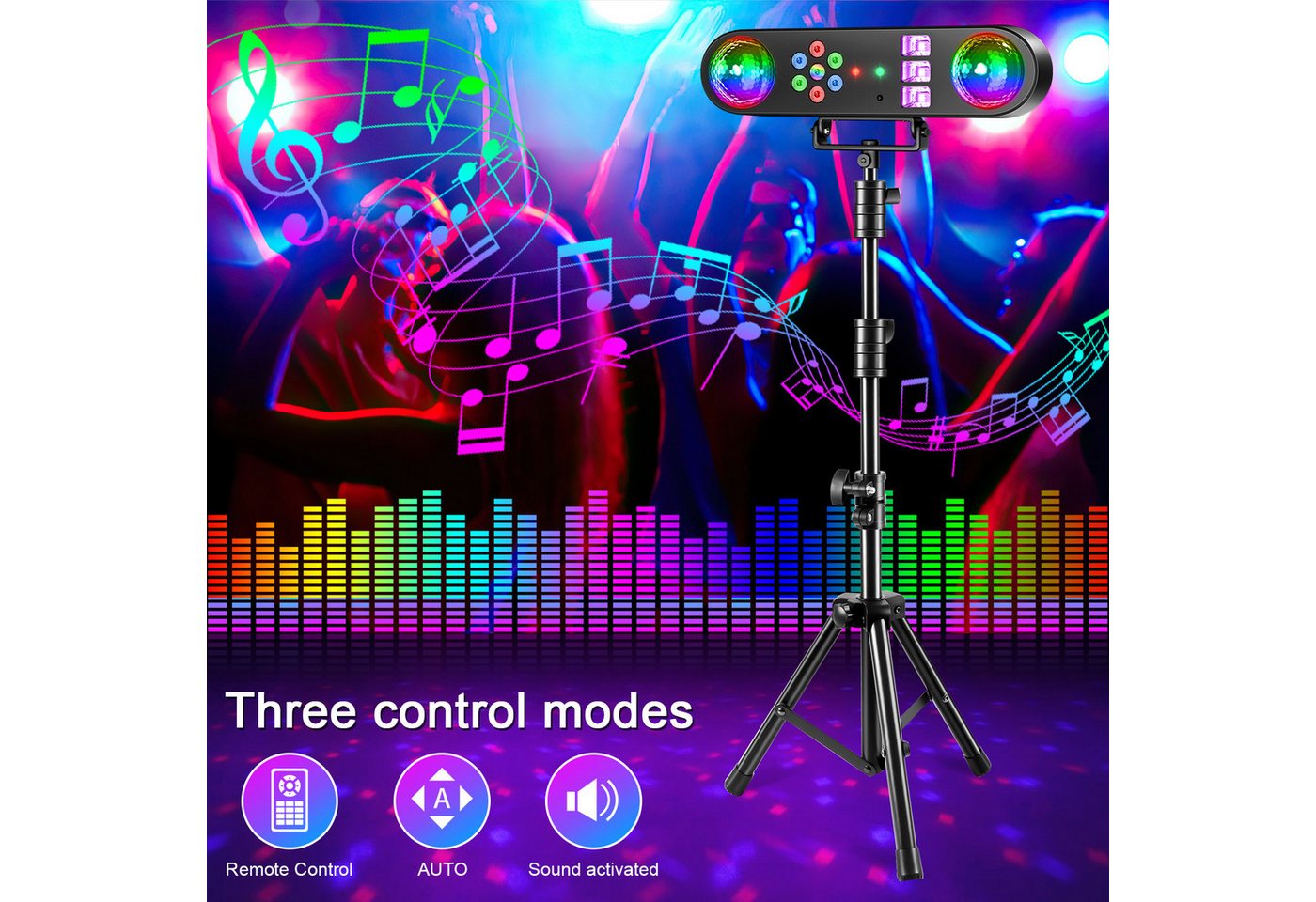 ZonQoonz Discolicht 30W 5-in-1-Mini-DJ-Scheinwerfer-Set – mit Stativ und Fernbedienung Bild 2