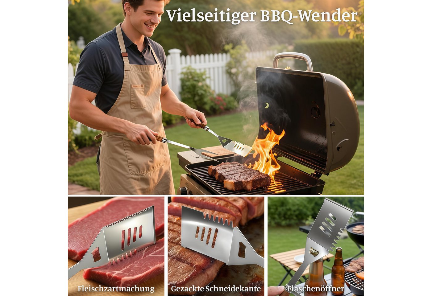 Forrlite Grillbesteck-Set 11-teiliges Grill Zubehör BBQ Grillbesteck Set aus Edelstahl, (hochwertiges Grillutensilien Set mit Grillkoffer, hitzebeständige, Grillwerkzeuge mit Grillspachtel für Garten und Camping), Geschenk zum Geburtstag für Männer und Papa Bild 2