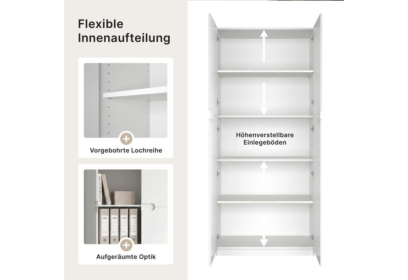 Vladon Aktenschrank Logan (Aktenschrank, mit 5 Fächern und 4 Türen) Schwarz matt/Schwarz matt (82 x 184 x 37 cm) Bild 2