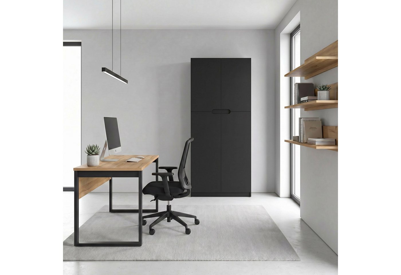 Vladon Aktenschrank Logan (Aktenschrank, mit 5 Fächern und 4 Türen) Schwarz matt/Schwarz matt (82 x 184 x 37 cm) Bild 5